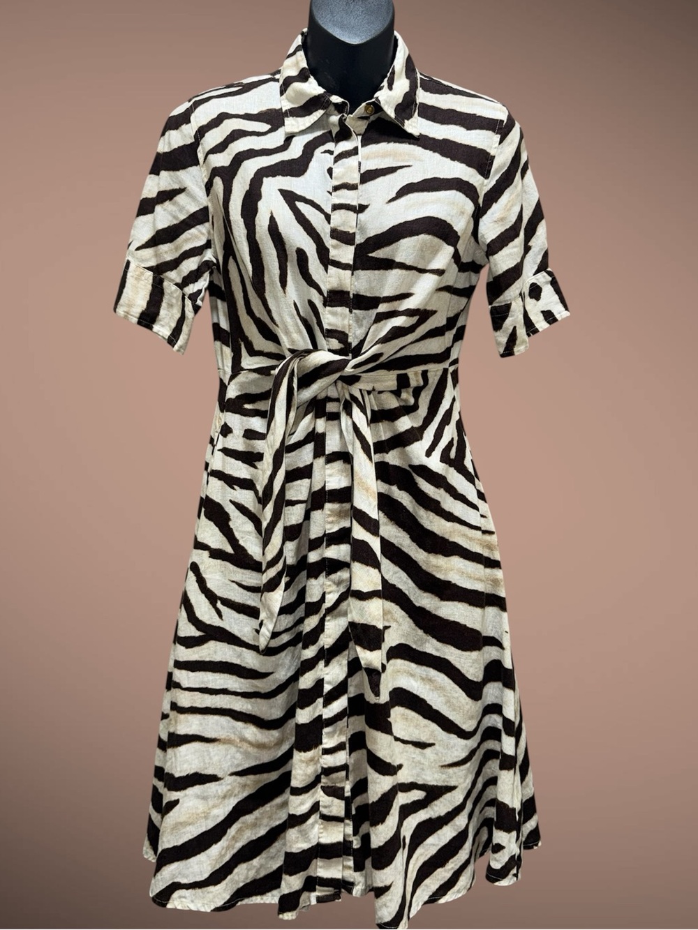 Lauren Ralph Lauren Fit & Flare Linen Safari Zebra Print Dress size 2P